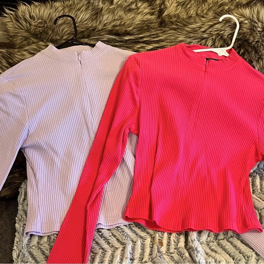NWOT TWO SHEIN crop tops  neon pink and lavender with zipper shirts